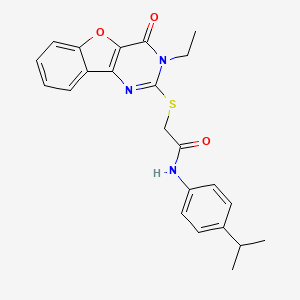 molecular formula C23H23N3O3S B2518786 2-[(3-乙基-4-氧代-3,4-二氢[1]苯并呋喃[3,2-d]嘧啶-2-基)硫代]-N-[4-(丙-2-基)苯基]乙酰胺 CAS No. 923185-44-8