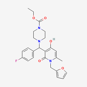 molecular formula C25H28FN3O5 B2518819 Ethyl 4-((4-fluorophenyl)(1-(furan-2-ylmethyl)-4-hydroxy-6-methyl-2-oxo-1,2-dihydropyridin-3-yl)methyl)piperazine-1-carboxylate CAS No. 897612-66-7