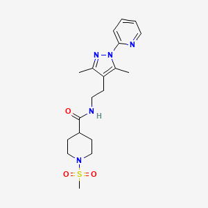 molecular formula C19H27N5O3S B2518820 N-(2-(3,5-dimethyl-1-(pyridin-2-yl)-1H-pyrazol-4-yl)ethyl)-1-(methylsulfonyl)piperidine-4-carboxamide CAS No. 2034337-33-0