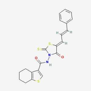 molecular formula C21H18N2O2S3 B2518831 N-((Z)-4-oxo-5-((E)-3-phenylallylidene)-2-thioxothiazolidin-3-yl)-4,5,6,7-tetrahydrobenzo[b]thiophene-3-carboxamide CAS No. 753463-62-6