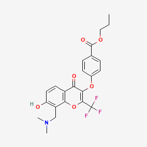 molecular formula C23H22F3NO6 B2518833 propyl 4-({8-[(dimethylamino)methyl]-7-hydroxy-4-oxo-2-(trifluoromethyl)-4H-chromen-3-yl}oxy)benzoate CAS No. 847854-76-6