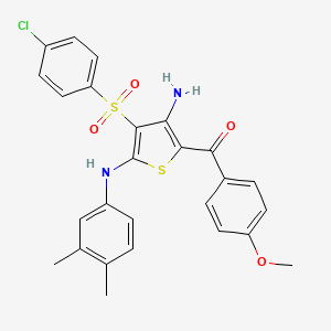 (3-Amino-4-((4-chlorophenyl)sulfonyl)-5-((3,4-dimethylphenyl)amino)thiophen-2-yl)(4-methoxyphenyl)methanone