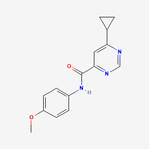 molecular formula C15H15N3O2 B2518850 6-Cyclopropyl-N-(4-methoxyphenyl)pyrimidine-4-carboxamide CAS No. 2415471-11-1