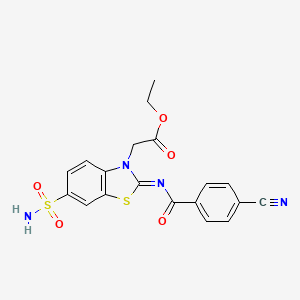 Ethyl 2-[2-(4-cyanobenzoyl)imino-6-sulfamoyl-1,3-benzothiazol-3-yl]acetate