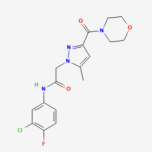 molecular formula C17H18ClFN4O3 B2518873 N-(3-chloro-4-fluorophenyl)-2-(5-methyl-3-(morpholine-4-carbonyl)-1H-pyrazol-1-yl)acetamide CAS No. 1172428-81-7