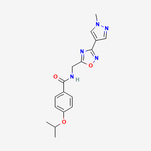 molecular formula C17H19N5O3 B2518875 4-isopropoxy-N-((3-(1-methyl-1H-pyrazol-4-yl)-1,2,4-oxadiazol-5-yl)methyl)benzamide CAS No. 2034296-45-0
