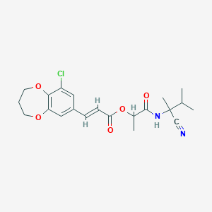 molecular formula C21H25ClN2O5 B2518881 [1-[(2-Cyano-3-methylbutan-2-yl)amino]-1-oxopropan-2-yl] (E)-3-(6-chloro-3,4-dihydro-2H-1,5-benzodioxepin-8-yl)prop-2-enoate CAS No. 1111538-96-5