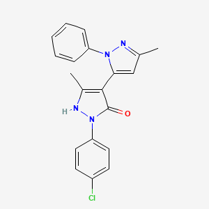 molecular formula C20H17ClN4O B2518901 1-(4-Chlorophenyl)-1'-phenyl-3,3'-dimethyl-5-hydroxy[4,5']-bipyrazol CAS No. 245039-32-1