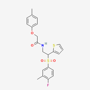 molecular formula C22H22FNO4S2 B2518910 N-(2-((4-fluoro-3-methylphenyl)sulfonyl)-2-(thiophen-2-yl)ethyl)-2-(p-tolyloxy)acetamide CAS No. 946298-23-3