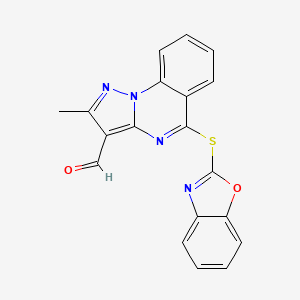 molecular formula C19H12N4O2S B2518911 5-(1,3-Benzoxazol-2-ylsulfanyl)-2-methylpyrazolo[1,5-a]quinazoline-3-carbaldehyde CAS No. 380388-43-2