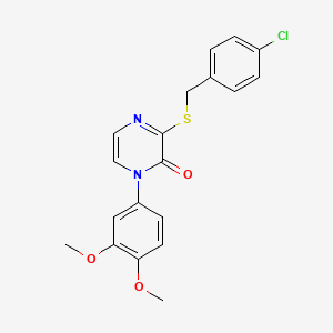 molecular formula C19H17ClN2O3S B2518919 3-((4-chlorobenzyl)thio)-1-(3,4-dimethoxyphenyl)pyrazin-2(1H)-one CAS No. 899943-82-9