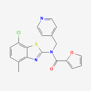 molecular formula C19H14ClN3O2S B2518963 N-(7-chloro-4-methylbenzo[d]thiazol-2-yl)-N-(pyridin-4-ylmethyl)furan-2-carboxamide CAS No. 923244-72-8
