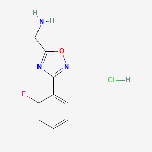 molecular formula C9H9ClFN3O B2518971 1-[3-(2-Fluorophenyl)-1,2,4-oxadiazol-5-YL]methanamine hydrochloride CAS No. 1435804-53-7