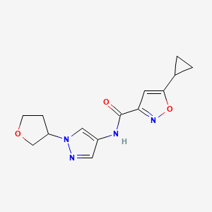 molecular formula C14H16N4O3 B2518977 5-cyclopropyl-N-(1-(tetrahydrofuran-3-yl)-1H-pyrazol-4-yl)isoxazole-3-carboxamide CAS No. 1797864-56-2