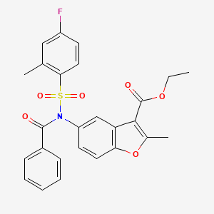 ethyl 5-(N-((4-fluoro-2-methylphenyl)sulfonyl)benzamido)-2-methylbenzofuran-3-carboxylate
