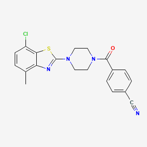molecular formula C20H17ClN4OS B2519017 4-[4-(7-Chloro-4-methyl-1,3-benzothiazol-2-yl)piperazine-1-carbonyl]benzonitrile CAS No. 897488-15-2