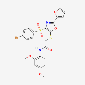 molecular formula C23H19BrN2O7S2 B2519043 2-((4-((4-溴苯基)磺酰基)-2-(呋喃-2-基)恶唑-5-基)硫代)-N-(2,4-二甲氧基苯基)乙酰胺 CAS No. 686738-24-9