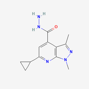 molecular formula C12H15N5O B2519063 6-cyclopropyl-1,3-dimethyl-1H-pyrazolo[3,4-b]pyridine-4-carbohydrazide CAS No. 886496-15-7