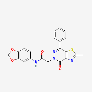 molecular formula C21H16N4O4S B2519084 N-(2H-1,3-benzodioxol-5-yl)-2-{2-methyl-4-oxo-7-phenyl-4H,5H-[1,3]thiazolo[4,5-d]pyridazin-5-yl}acetamide CAS No. 941942-44-5