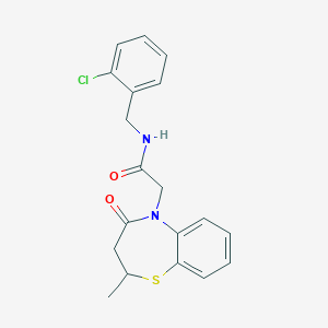 molecular formula C19H19ClN2O2S B2519103 N-(2-chlorobenzyl)-2-(2-methyl-4-oxo-3,4-dihydrobenzo[b][1,4]thiazepin-5(2H)-yl)acetamide CAS No. 863004-41-5