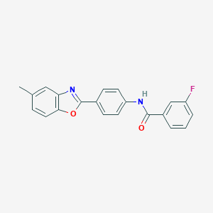 3-fluoro-N-[4-(5-methyl-1,3-benzoxazol-2-yl)phenyl]benzamide