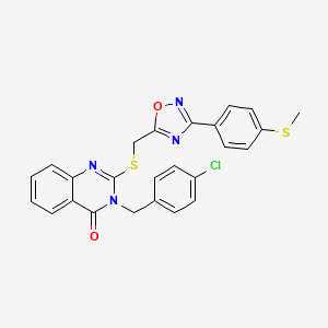 molecular formula C25H19ClN4O2S2 B2519128 3-(4-chlorobenzyl)-2-(((3-(4-(methylthio)phenyl)-1,2,4-oxadiazol-5-yl)methyl)thio)quinazolin-4(3H)-one CAS No. 1793871-18-7