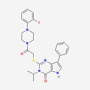 molecular formula C27H28FN5O2S B2519131 2-((2-(4-(2-fluorophenyl)piperazin-1-yl)-2-oxoethyl)thio)-3-isopropyl-7-phenyl-3H-pyrrolo[3,2-d]pyrimidin-4(5H)-one CAS No. 1795063-65-8