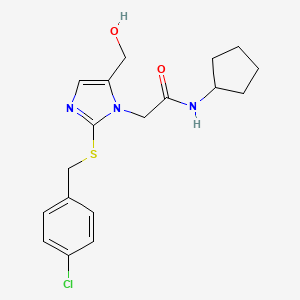 molecular formula C18H22ClN3O2S B2519135 2-(2-((4-chlorobenzyl)thio)-5-(hydroxymethyl)-1H-imidazol-1-yl)-N-cyclopentylacetamide CAS No. 921820-99-7
