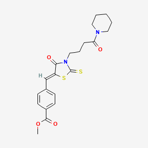 molecular formula C21H24N2O4S2 B2519150 (Z)-methyl 4-((4-oxo-3-(4-oxo-4-(piperidin-1-yl)butyl)-2-thioxothiazolidin-5-ylidene)methyl)benzoate CAS No. 681814-22-2