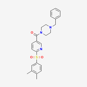 molecular formula C25H27N3O3S B2519153 1-Benzyl-4-({6-[(3,4-dimethylphenyl)sulfonyl]pyridin-3-yl}carbonyl)piperazine CAS No. 1286698-03-0