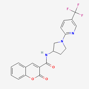 molecular formula C20H16F3N3O3 B2519164 2-氧代-N-(1-(5-(三氟甲基)吡啶-2-基)吡咯烷-3-基)-2H-苯并色烯-3-甲酰胺 CAS No. 1795493-45-6