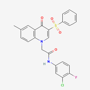 molecular formula C24H18ClFN2O4S B2519168 2-[3-(benzenesulfonyl)-6-methyl-4-oxoquinolin-1-yl]-N-(3-chloro-4-fluorophenyl)acetamide CAS No. 872199-56-9