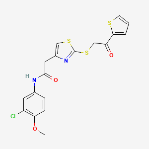 molecular formula C18H15ClN2O3S3 B2519171 N-(3-chloro-4-methoxyphenyl)-2-(2-((2-oxo-2-(thiophen-2-yl)ethyl)thio)thiazol-4-yl)acetamide CAS No. 1020979-67-2