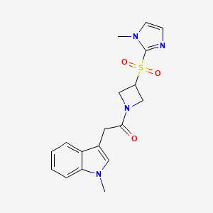 molecular formula C18H20N4O3S B2519183 1-(3-((1-methyl-1H-imidazol-2-yl)sulfonyl)azetidin-1-yl)-2-(1-methyl-1H-indol-3-yl)ethanone CAS No. 2034523-32-3