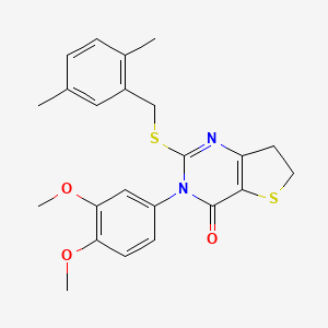 molecular formula C23H24N2O3S2 B2519185 3-(3,4-dimethoxyphenyl)-2-((2,5-dimethylbenzyl)thio)-6,7-dihydrothieno[3,2-d]pyrimidin-4(3H)-one CAS No. 877656-32-1