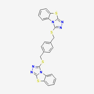 molecular formula C24H16N6S4 B2519195 1-[[4-([1,2,4]Triazolo[3,4-b][1,3]benzothiazol-1-ylsulfanylmethyl)phenyl]methylsulfanyl]-[1,2,4]triazolo[3,4-b][1,3]benzothiazole CAS No. 315677-03-3