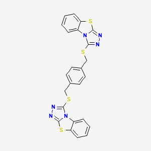 molecular formula C24H16N6S4 B2519195 3-({[4-({7-thia-2,4,5-triazatricyclo[6.4.0.0^{2,6}]dodeca-1(8),3,5,9,11-pentaen-3-ylsulfanyl}methyl)phenyl]methyl}sulfanyl)-7-thia-2,4,5-triazatricyclo[6.4.0.0^{2,6}]dodeca-1(8),3,5,9,11-pentaene CAS No. 315677-03-3