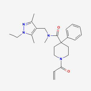 molecular formula C24H32N4O2 B2519196 N-[(1-Ethyl-3,5-dimethylpyrazol-4-yl)methyl]-N-methyl-4-phenyl-1-prop-2-enoylpiperidine-4-carboxamide CAS No. 2361724-84-5