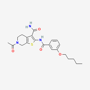 molecular formula C22H27N3O4S B2519198 6-Acetyl-2-(3-(pentyloxy)benzamido)-4,5,6,7-tetrahydrothieno[2,3-c]pyridine-3-carboxamide CAS No. 864927-86-6