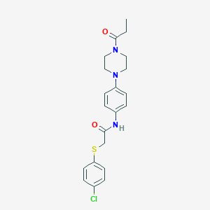 molecular formula C21H24ClN3O2S B251920 2-[(4-chlorophenyl)sulfanyl]-N-[4-(4-propanoylpiperazin-1-yl)phenyl]acetamide 