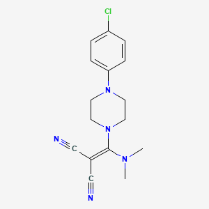 molecular formula C16H18ClN5 B2519208 2-[[4-(4-氯苯基)哌嗪](二甲氨基)亚甲基]丙二腈 CAS No. 339023-35-7