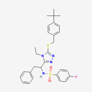 N-[1-(5-{[4-(tert-butyl)benzyl]sulfanyl}-4-ethyl-4H-1,2,4-triazol-3-yl)-2-phenylethyl]-4-fluorobenzenesulfonamide