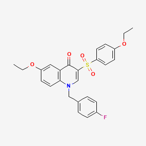 molecular formula C26H24FNO5S B2519216 6-Ethoxy-3-(4-ethoxyphenyl)sulfonyl-1-[(4-fluorophenyl)methyl]quinolin-4-one CAS No. 866340-54-7