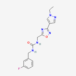 molecular formula C16H17FN6O2 B2519224 1-((3-(1-ethyl-1H-pyrazol-4-yl)-1,2,4-oxadiazol-5-yl)methyl)-3-(3-fluorobenzyl)urea CAS No. 2034516-71-5
