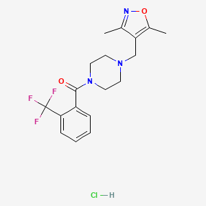 molecular formula C18H21ClF3N3O2 B2519255 (4-((3,5-Dimethylisoxazol-4-yl)methyl)piperazin-1-yl)(2-(trifluoromethyl)phenyl)methanone hydrochloride CAS No. 1351646-93-9
