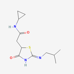 molecular formula C12H19N3O2S B2519258 N-cyclopropyl-2-{2-[(2-methylpropyl)imino]-4-oxo-1,3-thiazolidin-5-yl}acetamide CAS No. 872103-35-0