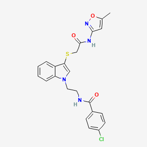 molecular formula C23H21ClN4O3S B2519275 4-氯-N-[2-[3-[2-[(5-甲基-1,2-恶唑-3-基)氨基]-2-氧代乙基]硫代吲哚-1-基]乙基]苯甲酰胺 CAS No. 532972-62-6