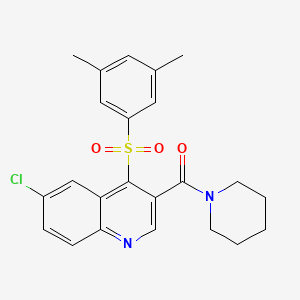 molecular formula C23H23ClN2O3S B2519286 {6-Chloro-4-[(3,5-dimethylphenyl)sulfonyl]-3-quinolyl}(piperidino)methanone CAS No. 1358903-25-9