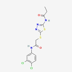 molecular formula C13H12Cl2N4O2S2 B2519290 N-[5-[2-(3,4-dichloroanilino)-2-oxoethyl]sulfanyl-1,3,4-thiadiazol-2-yl]propanamide CAS No. 868974-45-2