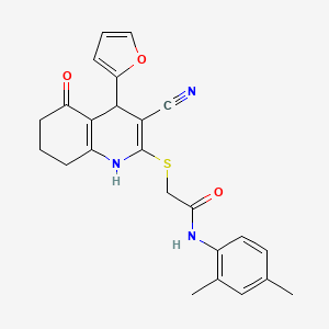 molecular formula C24H23N3O3S B2519297 2-{[3-cyano-4-(furan-2-yl)-5-hydroxy-4,6,7,8-tetrahydroquinolin-2-yl]sulfanyl}-N-(2,4-dimethylphenyl)acetamide CAS No. 370848-90-1